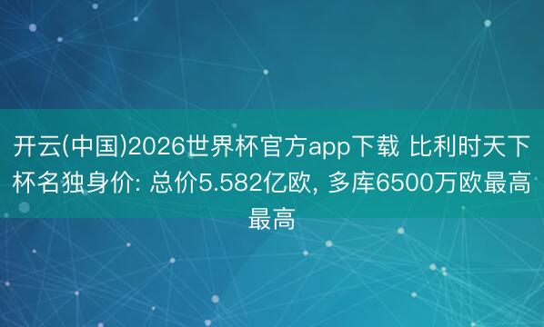 开云(中国)2026世界杯官方app下载 比利时天下杯名独身价: 总价5.582亿欧， 多库6500万欧最高
