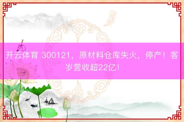 开云体育 300121，原材料仓库失火，停产！客岁营收超22亿！