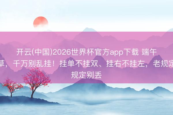 开云(中国)2026世界杯官方app下载 端午挂艾草，千万别乱挂！挂单不挂双、挂右不挂左，老规定别丢
